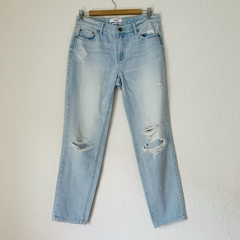 Pistola Jeans Revolve 27 Light Wash‎ Blue Ankle Distressed Destroy Taper 30x27.5